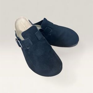Black Suede Slip-On Clogs